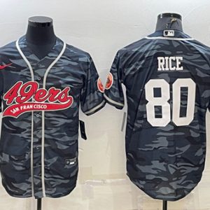 Men San Francisco 49ers #80 Jerry Rice Gray Camo With Patch Cool Base Stitched Baseball Jersey