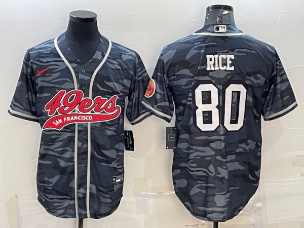 Men San Francisco 49ers #80 Jerry Rice Gray Camo With Patch Cool Base Stitched Baseball Jersey