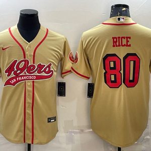 Men San Francisco 49ers #80 Jerry Rice New Gold With Patch Cool Base Stitched Baseball Jersey