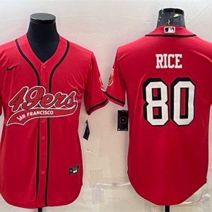 Men San Francisco 49ers #80 Jerry Rice New Red With Patch Cool Base Stitched Baseball Jersey