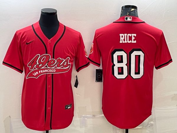 Men San Francisco 49ers #80 Jerry Rice New Red With Patch Cool Base Stitched Baseball Jersey