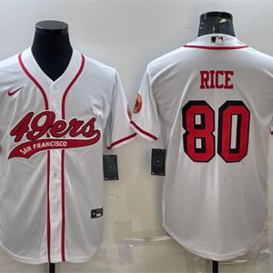 Men San Francisco 49ers #80 Jerry Rice New White With Patch Cool Base Stitched Baseball Jersey