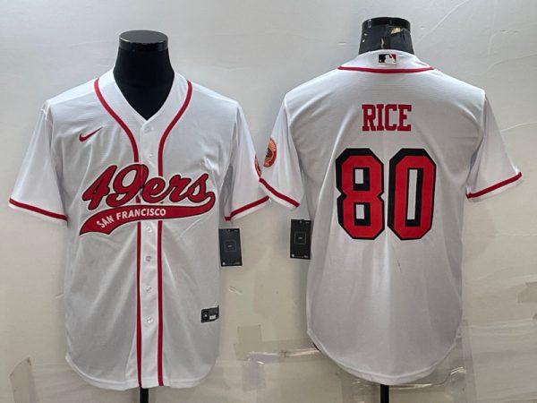 Men San Francisco 49ers #80 Jerry Rice New White With Patch Cool Base Stitched Baseball Jersey