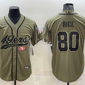 Men San Francisco 49ers #80 Jerry Rice Olive 2022 Salute to Service Cool Base Stitched Baseball Jersey