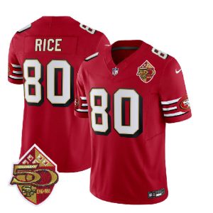 Men San Francisco 49ers #80 Jerry Rice Red 2023 F.U.S.E. 50th Patch Throwback Football Stitched Jersey