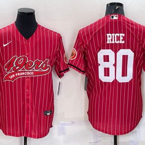 Men San Francisco 49ers #80 Jerry Rice Red With Patch Cool Base Stitched Baseball Jersey