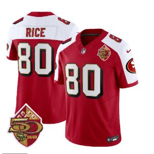 Men San Francisco 49ers #80 Jerry Rice Red/White 2023 F.U.S.E. 50th Patch Throwback Football Stitched Jersey