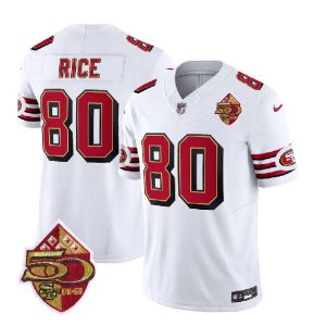 Men San Francisco 49ers #80 Jerry Rice White 2023 F.U.S.E. 50th Patch Throwback Football Stitched Jersey