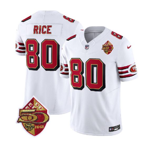 Men San Francisco 49ers #80 Jerry Rice White 2023 F.U.S.E. 50th Patch Throwback Football Stitched Jersey