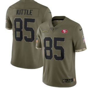 Men San Francisco 49ers #85 George Kittle 2022 Olive Salute To Service Limited Stitched Jersey