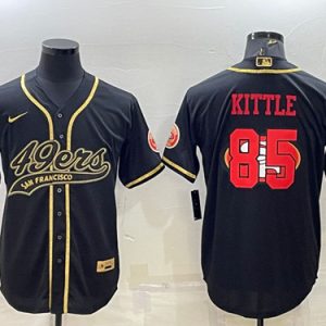 Men San Francisco 49ers #85 George Kittle Black Gold Team Big Logo With Patch Cool Base Stitched Baseball Jersey