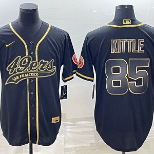 Men San Francisco 49ers #85 George Kittle Black Gold With Patch Cool Base Stitched Baseball Jersey