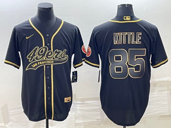 Men San Francisco 49ers #85 George Kittle Black Gold With Patch Cool Base Stitched Baseball Jersey