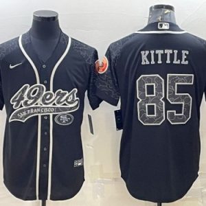 Men San Francisco 49ers #85 George Kittle Black Reflective With Patch Cool Base Stitched Baseball Jersey