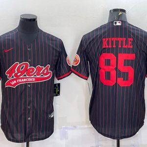 Men San Francisco 49ers #85 George Kittle Black With Patch Cool Base Stitched Baseball Jersey