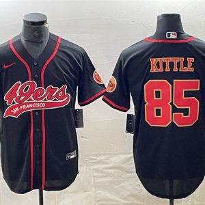 Men San Francisco 49ers #85 George Kittle Black With Patch Cool Base Stitched Baseball Jersey