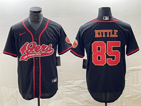 Men San Francisco 49ers #85 George Kittle Black With Patch Cool Base Stitched Baseball Jersey