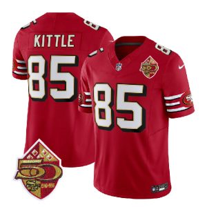 Men San Francisco 49ers #85 George Kittle Red 2023 F.U.S.E. 50th Patch Throwback Football Stitched Jersey