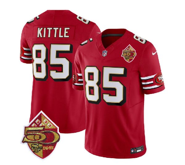 Men San Francisco 49ers #85 George Kittle Red 2023 F.U.S.E. 50th Patch Throwback Football Stitched Jersey