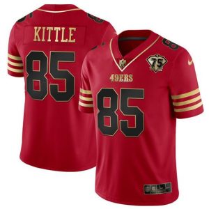 Men San Francisco 49ers #85 George Kittle Red Gold With 75th Anniversary Patch Football Stitched Jersey