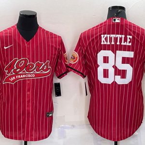 Men San Francisco 49ers #85 George Kittle Red With Patch Cool Base Stitched Baseball Jersey