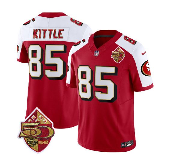 Men San Francisco 49ers #85 George Kittle Red/White 2023 F.U.S.E. 50th Patch Throwback Football Stitched Jersey