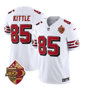 Men San Francisco 49ers #85 George Kittle White 2023 F.U.S.E. 50th Patch Throwback Football Stitched Jersey