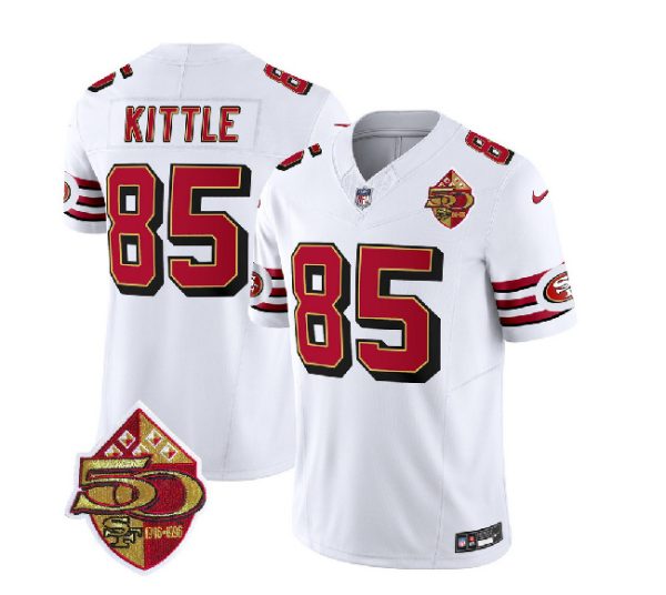 Men San Francisco 49ers #85 George Kittle White 2023 F.U.S.E. 50th Patch Throwback Football Stitched Jersey