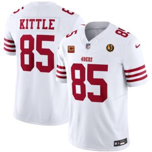 Men San Francisco 49ers #85 George Kittle White 2023 F.U.S.E. With 4-star C Patch And John Madden Patch Vapor Limited Football Stitched Jersey