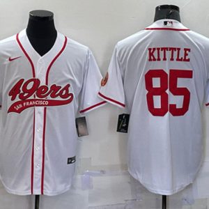 Men San Francisco 49ers #85 George Kittle White With Patch Cool Base Stitched Baseball Jersey