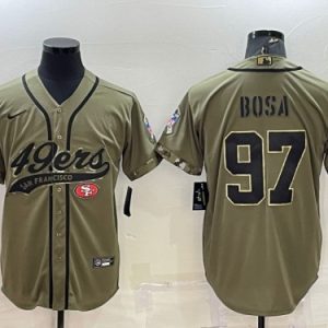 Men San Francisco 49ers #97 Nick Bosa 2022 Olive Salute To Service Cool Base Stitched Baseball Jersey