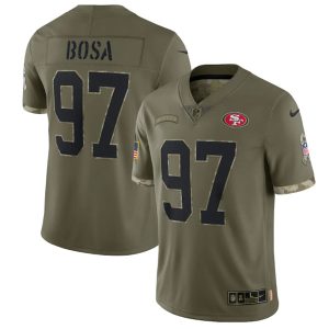 Men San Francisco 49ers #97 Nick Bosa 2022 Olive Salute To Service Limited Stitched Jersey