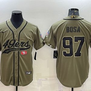 Men San Francisco 49ers #97 Nick Bosa 2022 Olive Salute to Service Cool Base Stitched Baseball Jersey