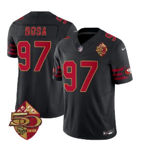 Men San Francisco 49ers #97 Nick Bosa Black 2023 F.U.S.E. 50th Patch Throwback Football Stitched Jersey