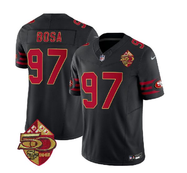 Men San Francisco 49ers #97 Nick Bosa Black 2023 F.U.S.E. 50th Patch Throwback Football Stitched Jersey