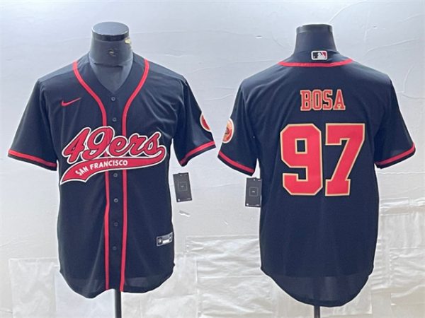 Men San Francisco 49ers #97 Nick Bosa Black With Patch Cool Base Stitched Baseball Jersey