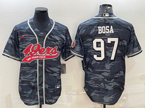 Men San Francisco 49ers #97 Nick Bosa Gray Camo With Patch Cool Base Stitched Baseball Jersey