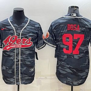 Men San Francisco 49ers #97 Nick Bosa Gray Red Camo With Patch Cool Base Stitched Baseball Jersey