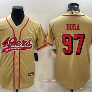 Men San Francisco 49ers #97 Nick Bosa New Gold With Patch Cool Base Stitched Baseball Jersey