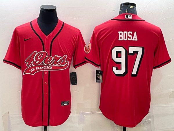 Men San Francisco 49ers #97 Nick Bosa New Red With Patch Cool Base Stitched Baseball Jersey