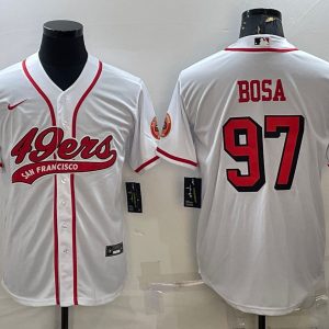 Men San Francisco 49ers #97 Nick Bosa New White With Patch Cool Base Stitched Baseball Jersey