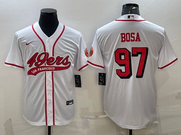 Men San Francisco 49ers #97 Nick Bosa New White With Patch Cool Base Stitched Baseball Jersey