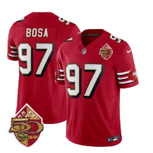 Men San Francisco 49ers #97 Nick Bosa Red 2023 F.U.S.E. 50th Patch Throwback Football Stitched Jersey