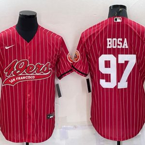 Men San Francisco 49ers #97 Nick Bosa Red With Patch Cool Base Stitched Baseball Jersey