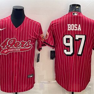 Men San Francisco 49ers #97 Nick Bosa Red With Patch Cool Base Stitched Baseball Jersey