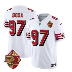 Men San Francisco 49ers #97 Nick Bosa White 2023 F.U.S.E. 50th Patch Throwback Football Stitched Jersey