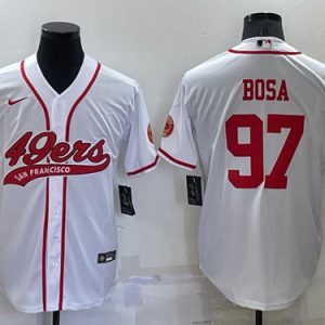 Men San Francisco 49ers #97 Nick Bosa White Red Cool Base Stitched Baseball Jersey