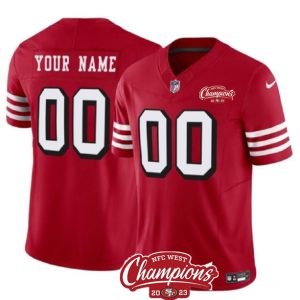 Men San Francisco 49ers Active Player Custom Red 2023 F.U.S.E. NFC West Champions Patch Alternate Football Stitched Jersey