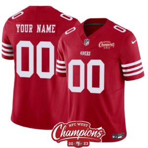 Men San Francisco 49ers Active Player Custom Red 2023 F.U.S.E. NFC West Champions Patch Football Stitched Jersey