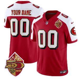 Men San Francisco 49ers Active Player Custom Red/White 2023 F.U.S.E. 50th Patch Throwback Football Stitched Jersey